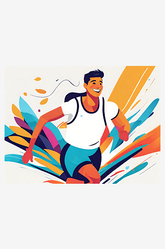 跑步的人扁平插画AI数字艺术
