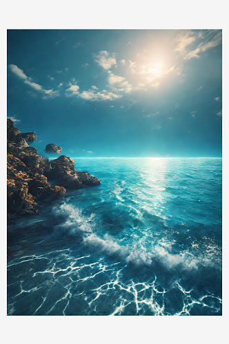 AI数字艺术摄影风蓝色的海水