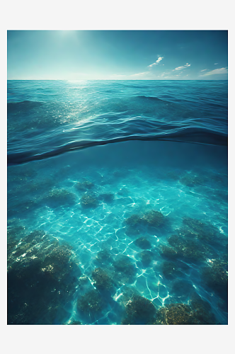 摄影风蓝色的海水AI数字艺术