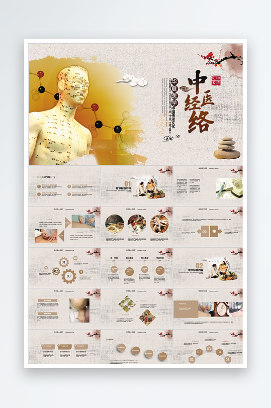 彩色古风中医经络ppt-众图网