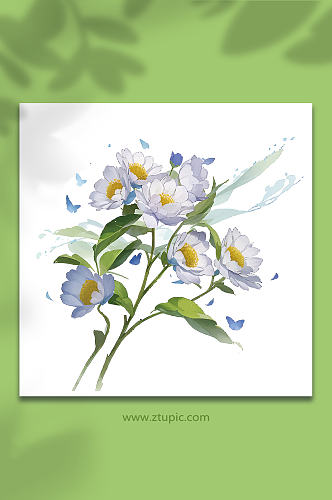 白色手绘矢量花朵免抠素材8