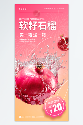 粉色冬季水果上新软籽石榴促销海报