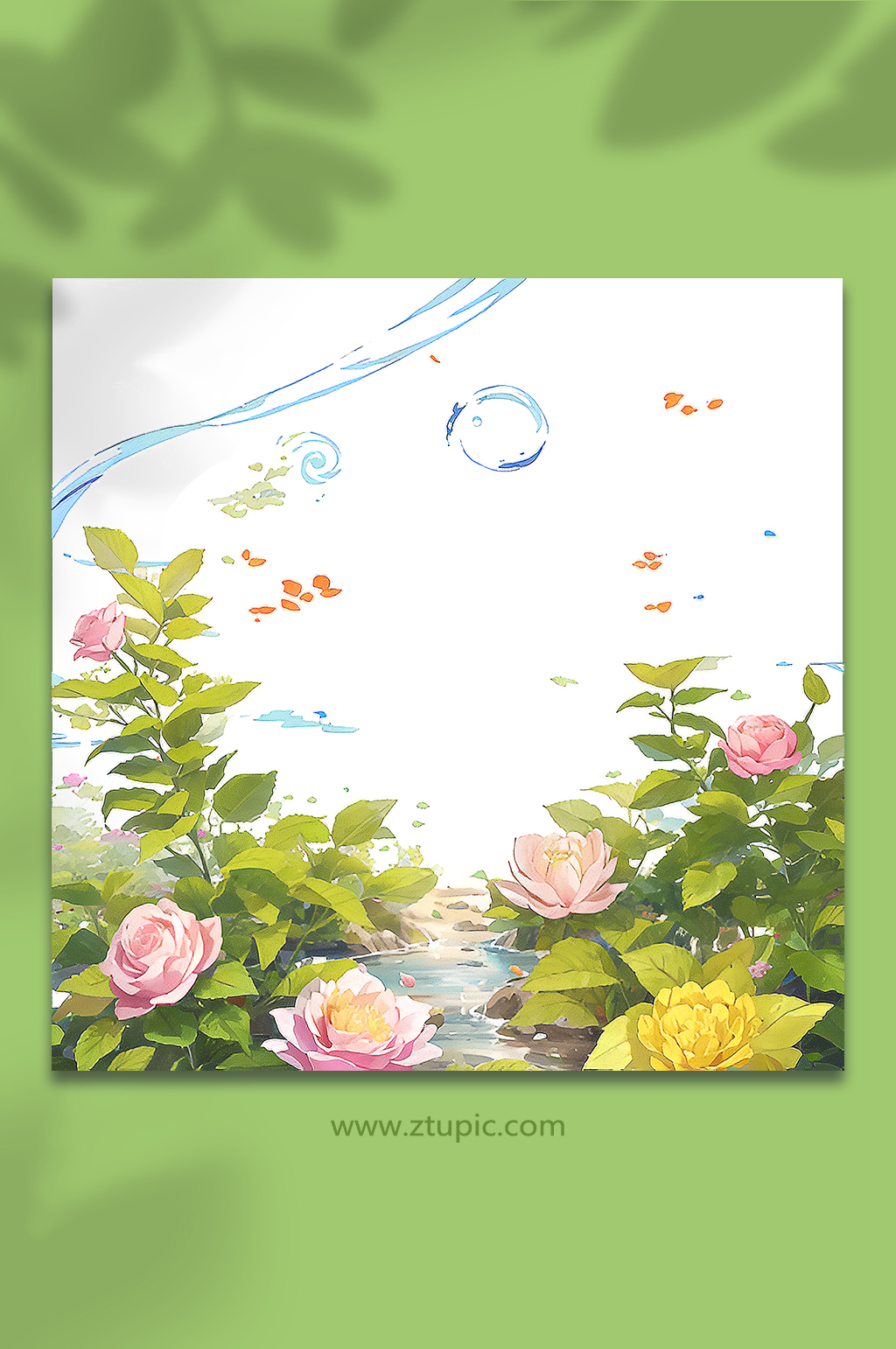 彩色手绘唯美花丛免抠素材36素材