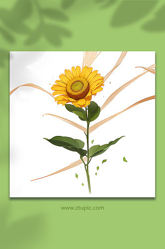 黄色手绘向日葵花免抠素材7