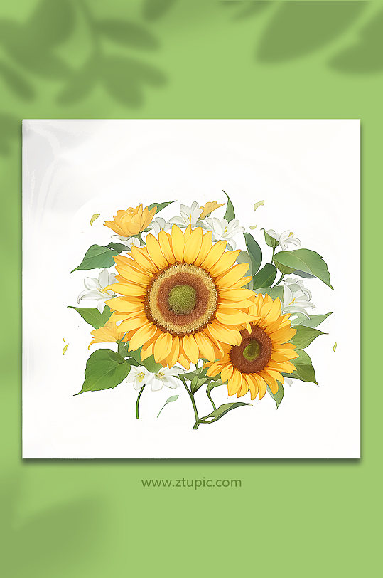 黄色手绘唯美向日葵组合花朵免抠素材315