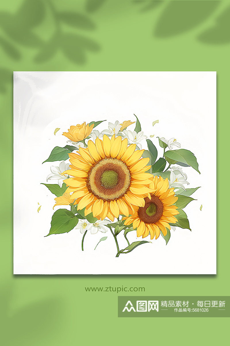 黄色手绘唯美向日葵组合花朵免抠素材315素材