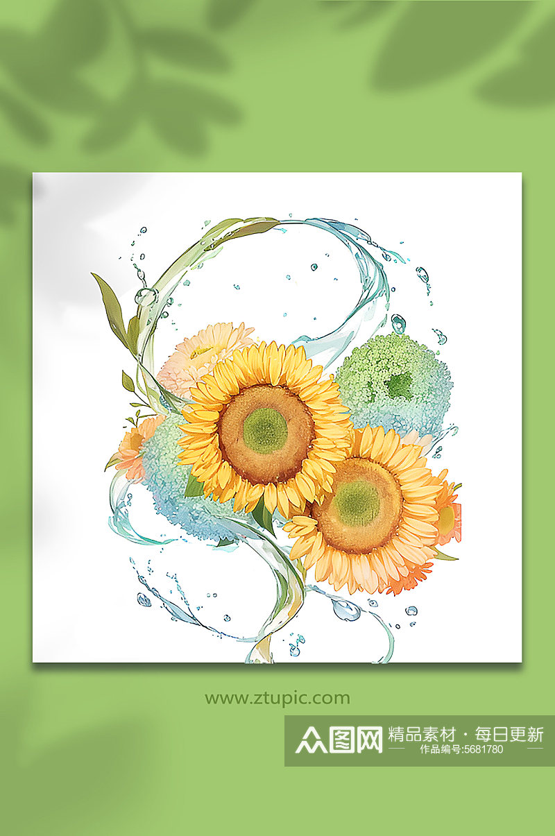 黄色手绘唯美向日葵组合花朵免抠素材515素材