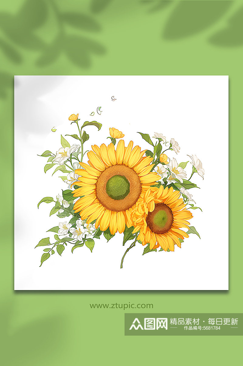 黄色手绘唯美向日葵组合花朵免抠素材519素材