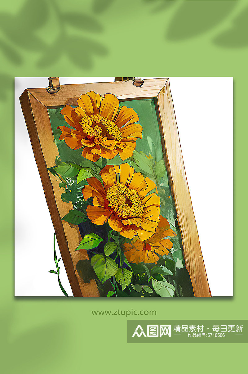 绿色手绘向日葵插画画板素材