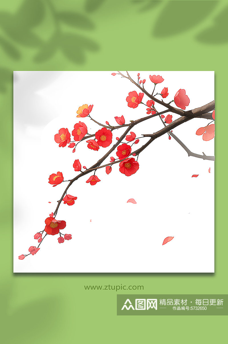红色手绘梅花一枝梅免抠14素材