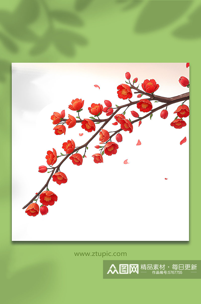 红色手绘梅花一枝梅免抠50素材