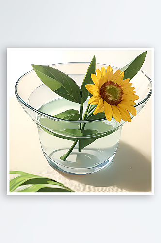 向日葵养花窗边室内植物可爱素材