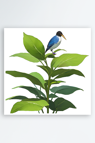 野生绿叶植物鸟类素材