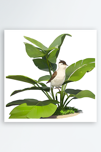 野生绿叶植物鸟类素材