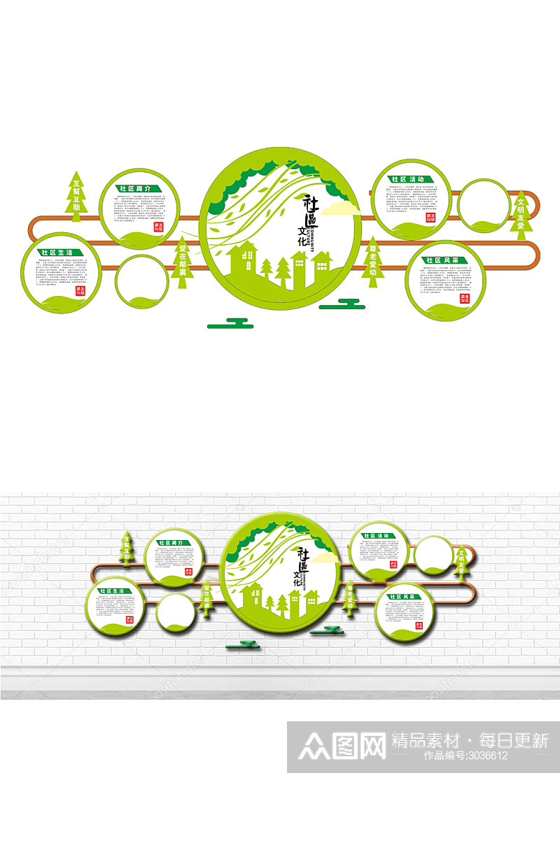 绿色社区经典文化墙素材