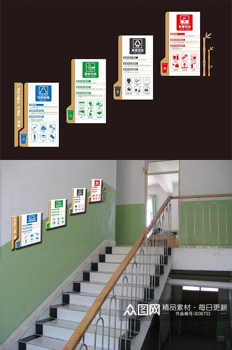 垃圾分类楼梯文化墙素材