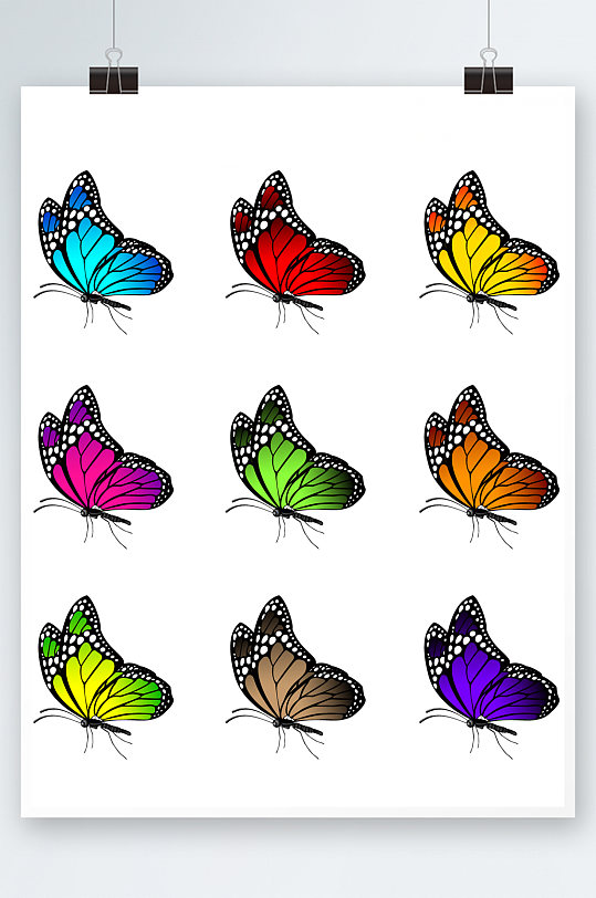 彩色蝴蝶侧面矢量