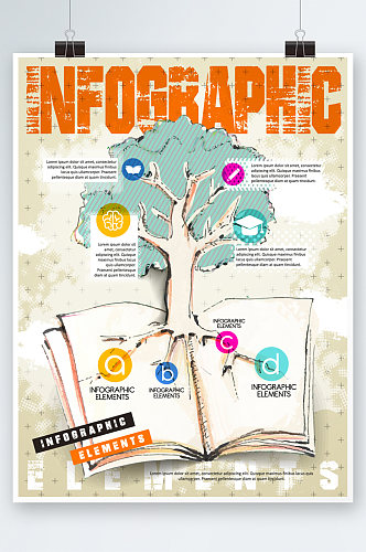 彩绘树木商务信息海报