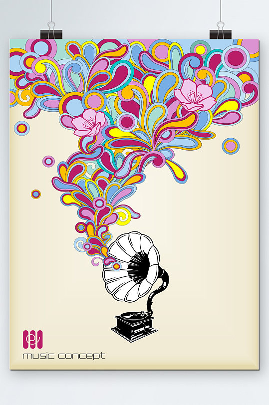 老式留声机音乐海报