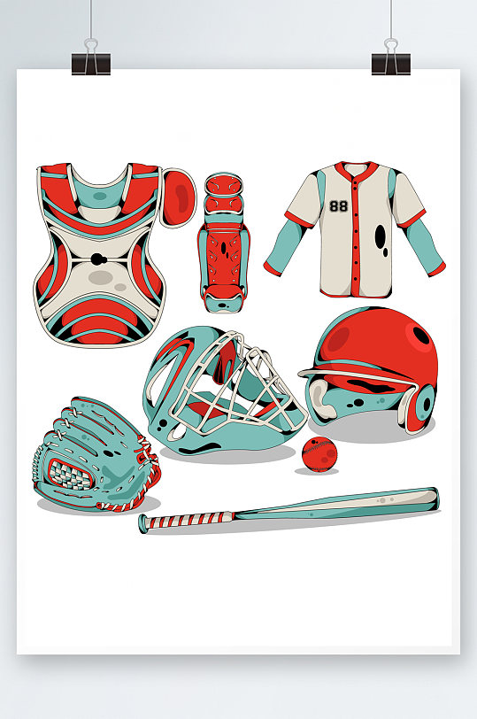 棒球运动装备矢量