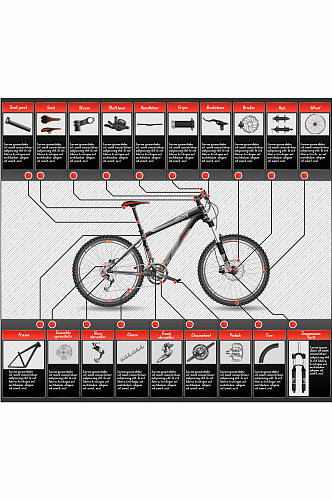 自行车结构图矢量