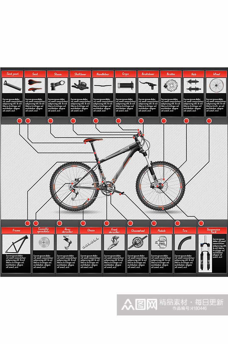 自行车结构图矢量素材