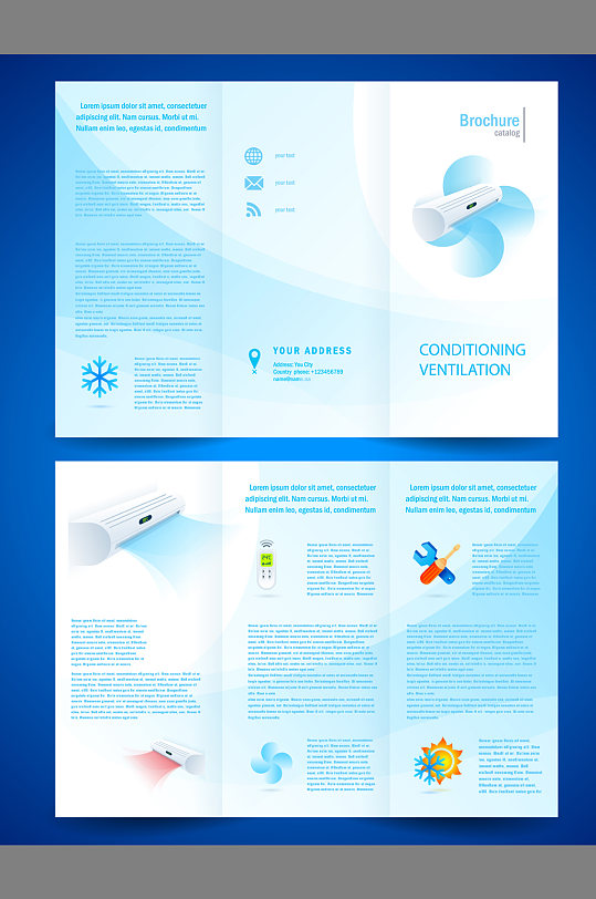 蓝色空调三折页设计-众图网