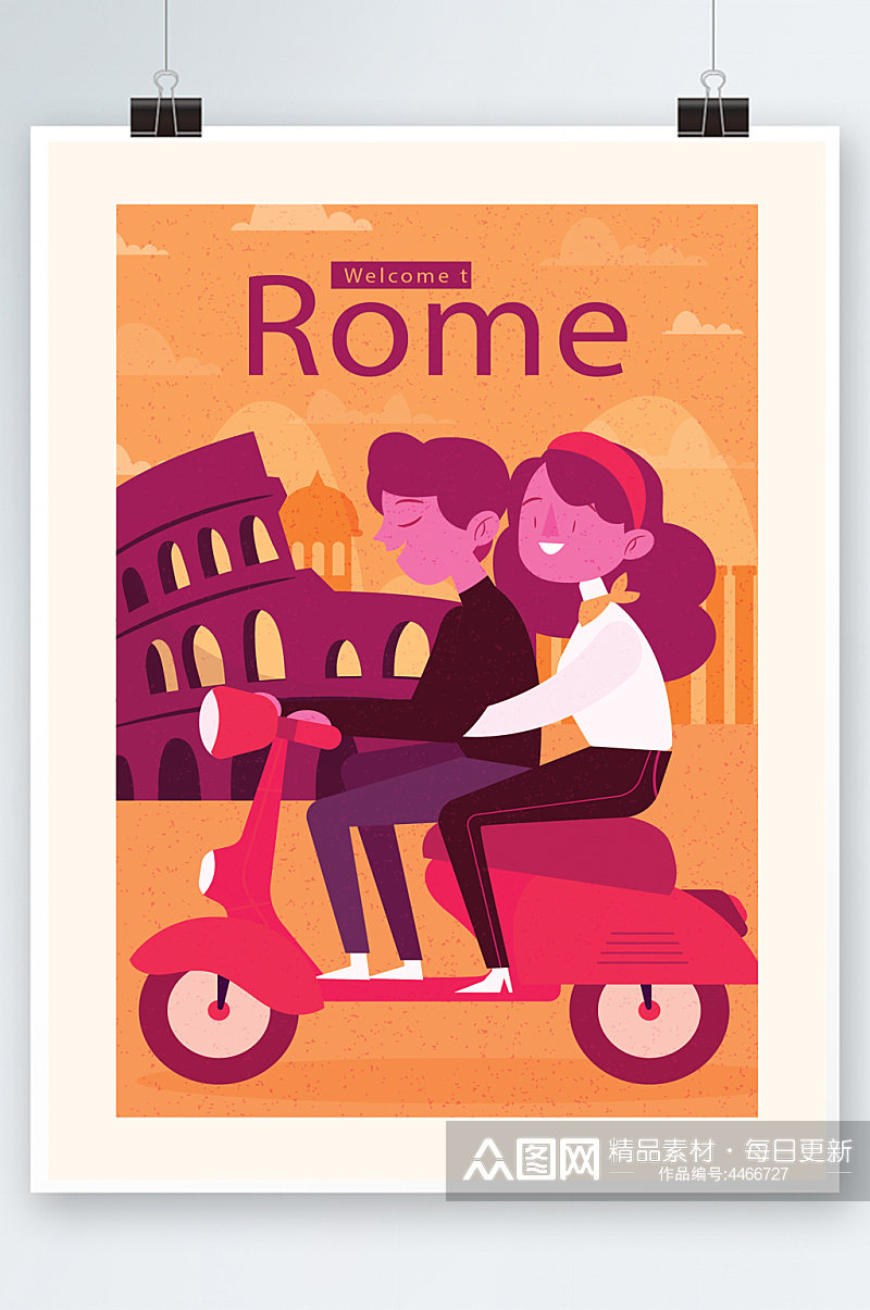 情侣罗马旅行传单素材