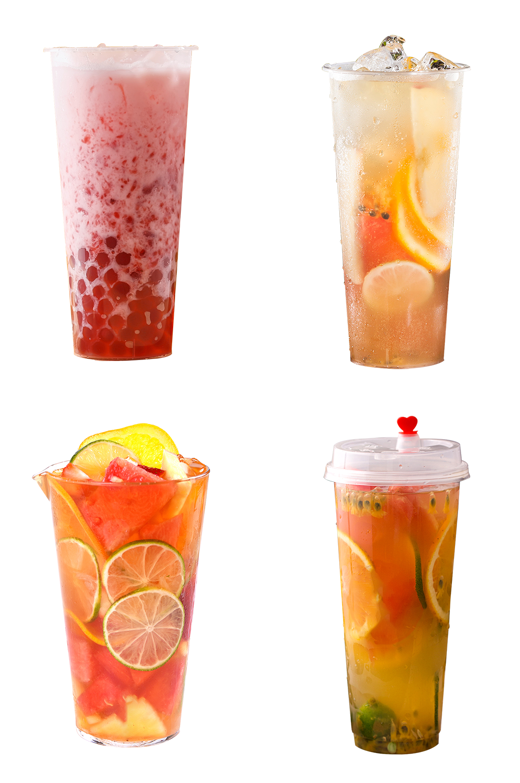 水果茶草莓珍珠奶盖png素材