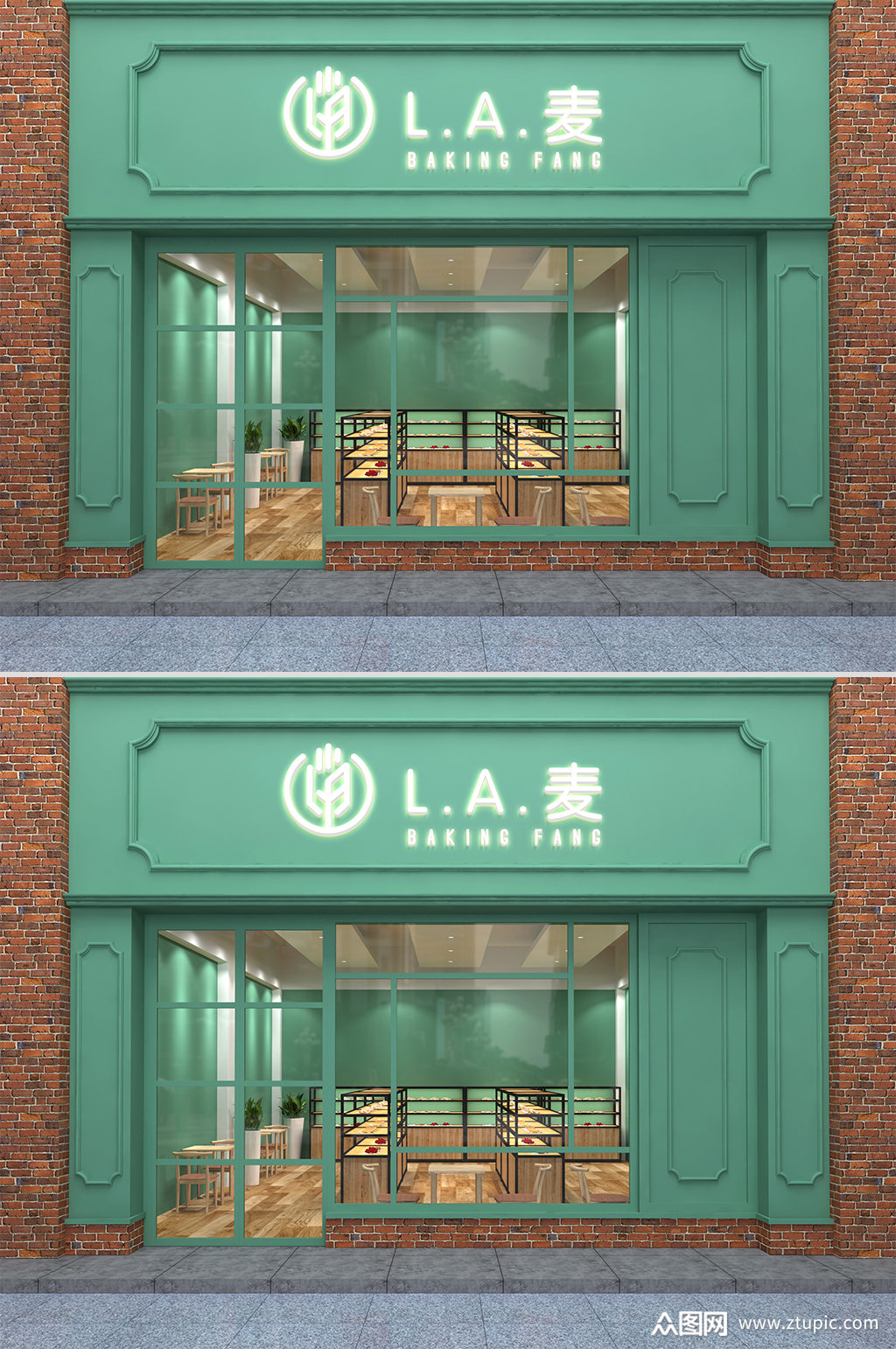 蛋糕店绿色门头设计