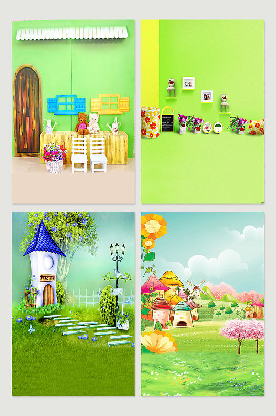 绿色背景挂画图片-众图网