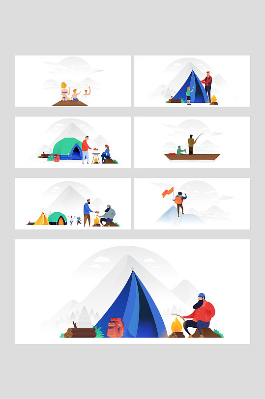 野外露营登山插画海报