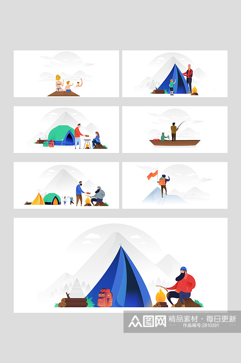 野外露营登山插画海报素材