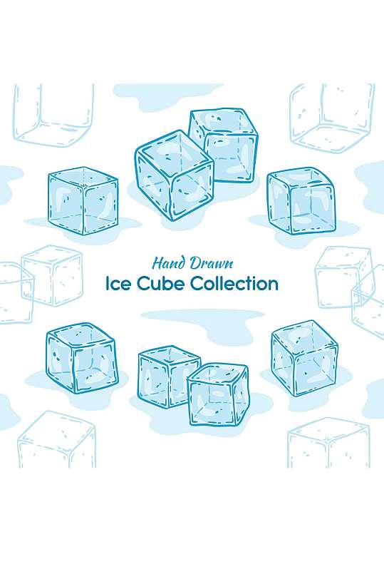 冰块线条手绘矢量图