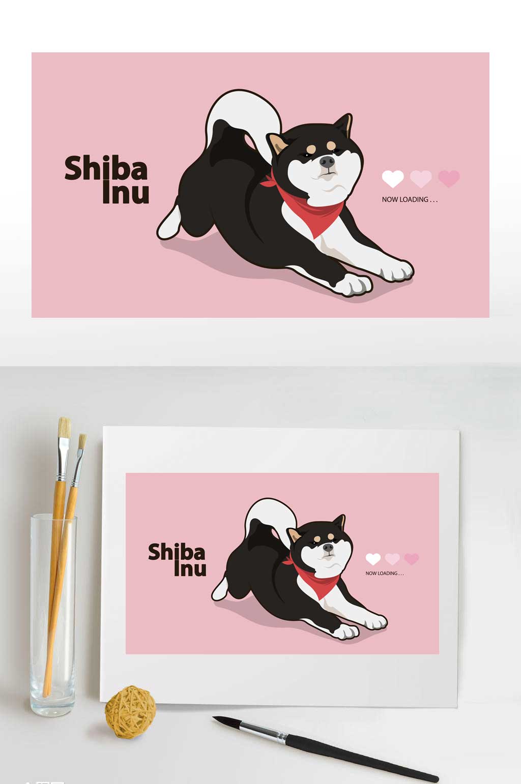 柴犬可愛狗狗卡通手繪矢量圖素材