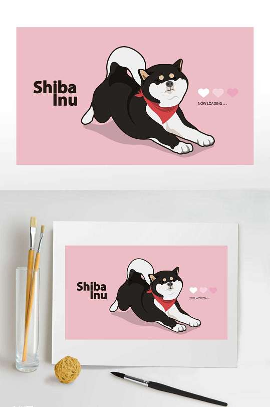 柴犬可爱狗狗卡通手绘矢量图