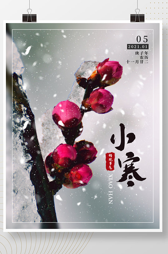 小寒中国传统节日梅花冬季二十四节气海报