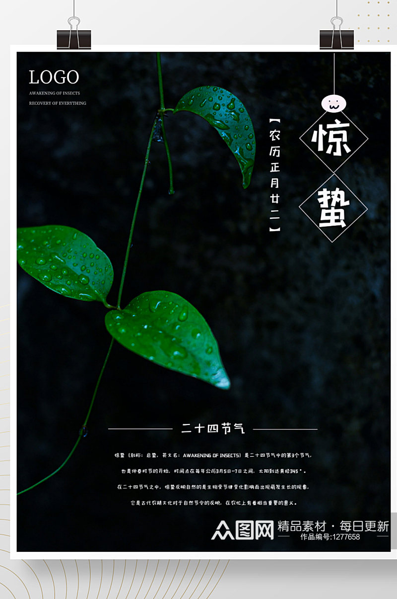 二十四节气惊蛰生机绿色植物海报壁纸背景图素材