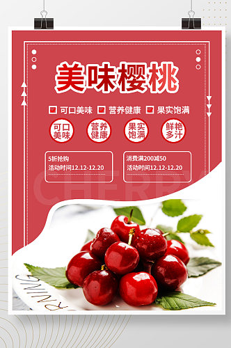 原创水果美味樱桃促销宣传海报