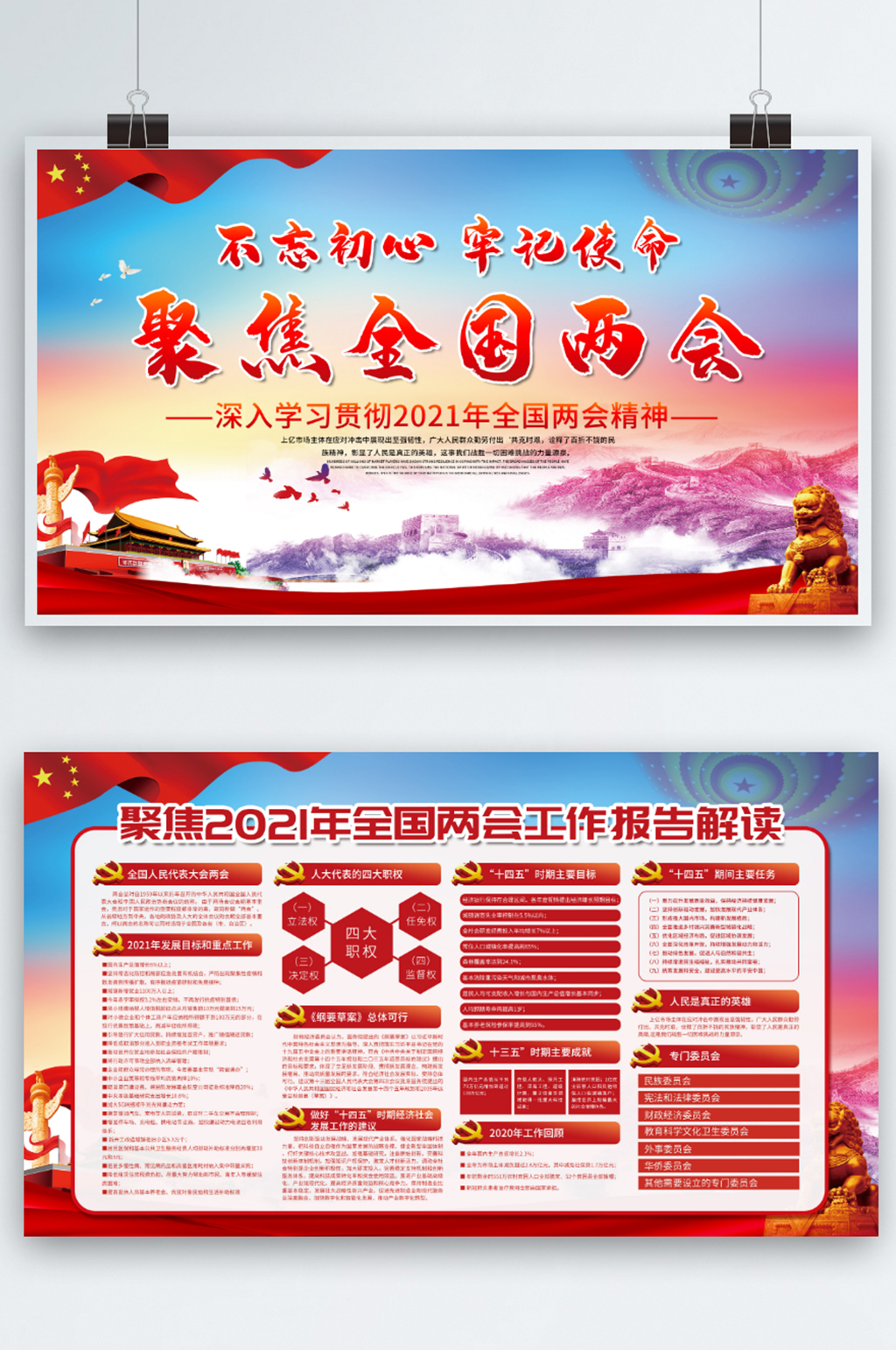 聚焦全国两会政府工作报告内容型展板素材