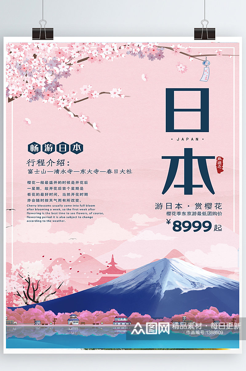 粉色赏樱花日本旅游海报素材