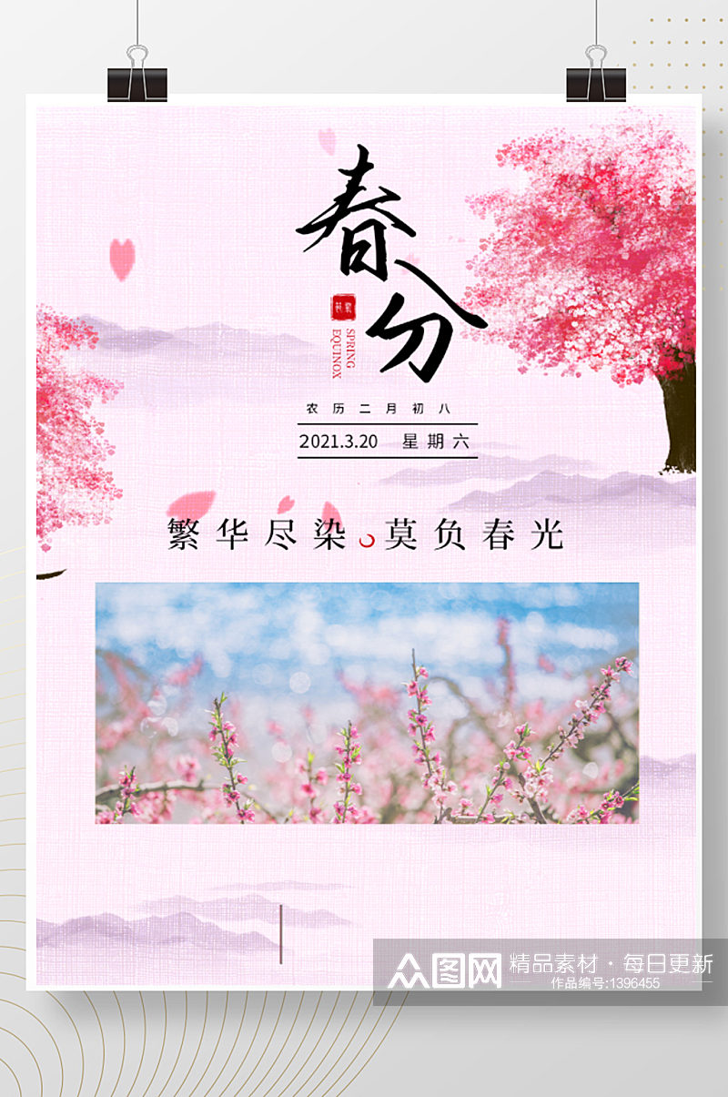 节日春分粉色背景桃花素材