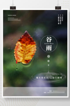 中国二十四节气简约风谷雨节气海报