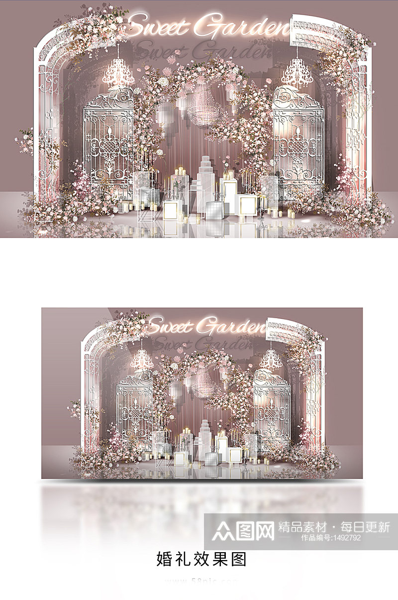 原创梦幻粉色欧式花园婚礼效果图素材
