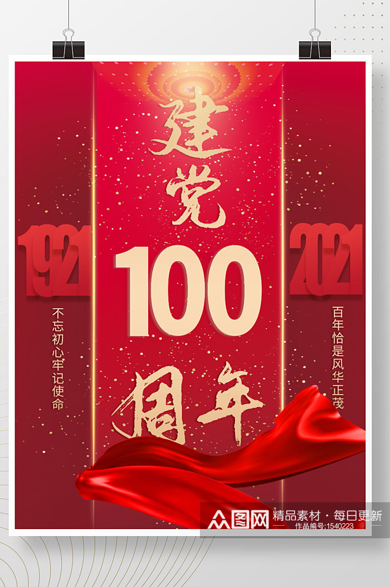 红色喜庆庆祝建党100周年对外宣传海报素材