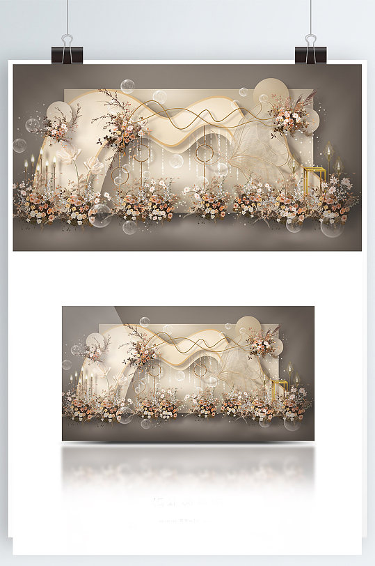 原创香槟色简约婚礼迎宾区拍照区效果图-众图网