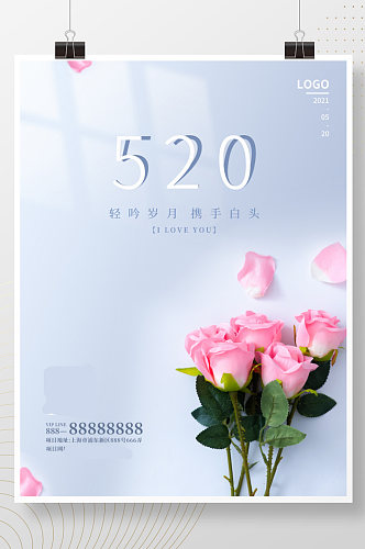 清新520告白日宣传促销节日海报
