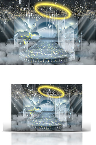 婚礼手绘效果图蓝色天使