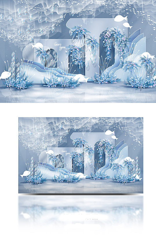 小清新简约淡雅唯美淡蓝色海洋风婚礼效果图-众图网