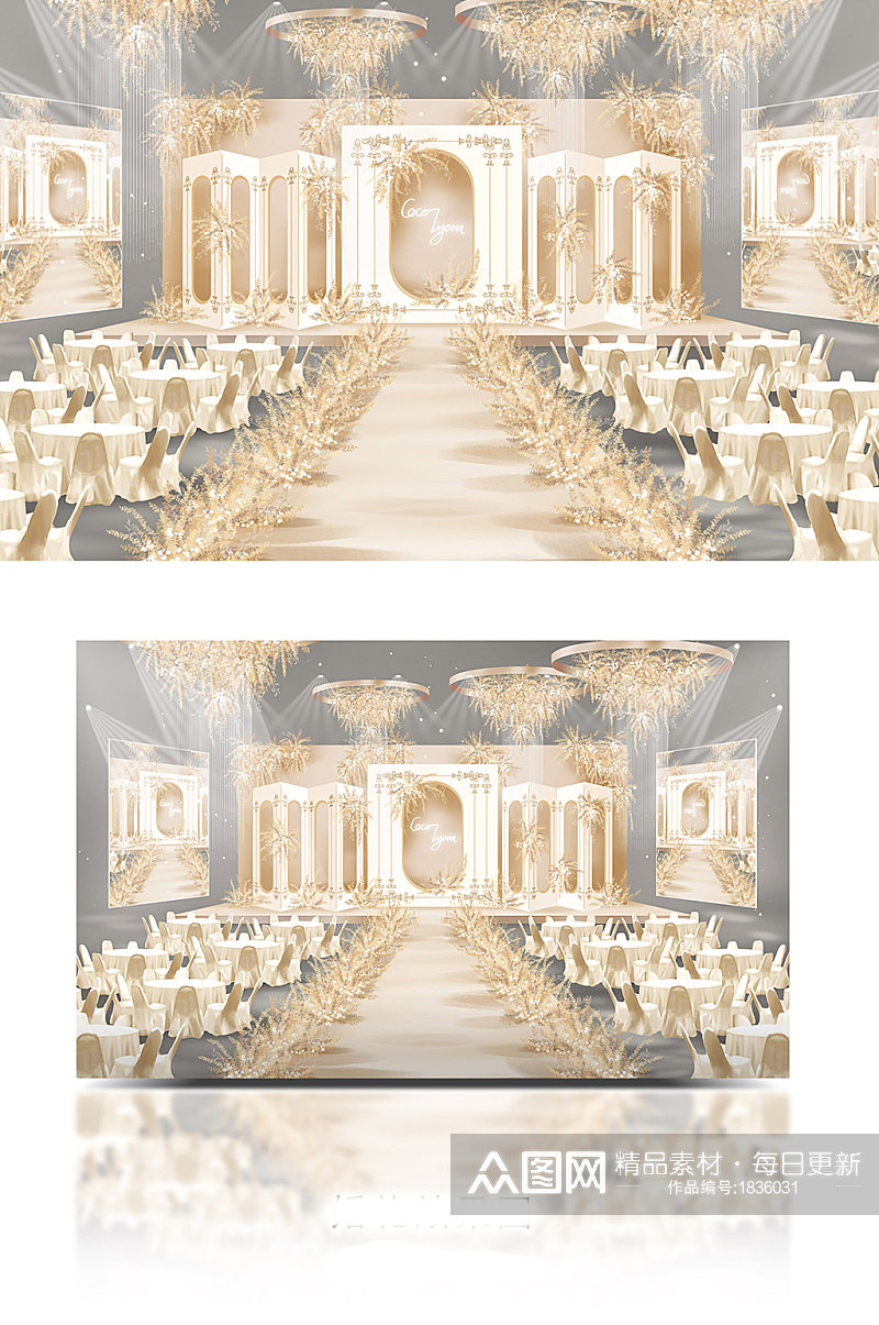 欧式简约大气典雅香槟金色白色婚礼效果图素材